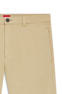 Slim-fit trousers in stretch-cotton gabardine, Beige