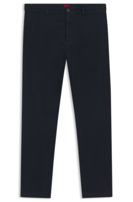 Pantalones slim fit en tejido de gabardina de algod&oacute;n el&aacute;stico, Azul oscuro