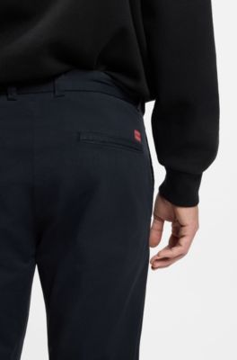 Pantalon Slim Fit en gabardine de coton stretch, Bleu fonc&eacute;