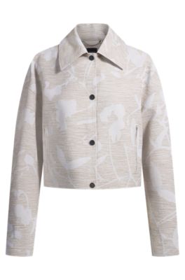 Relaxed-fit blazer with floral structure, Beige