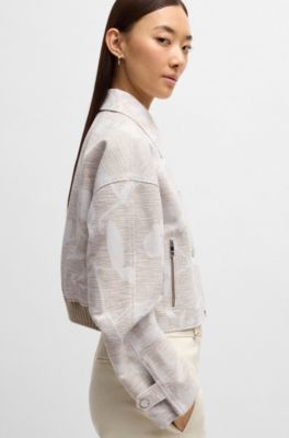 Relaxed-fit blazer with floral structure, Beige