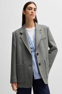 Blazer oversize fit en mezcla de lana jaspeada, Plata