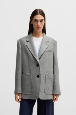 Oversize-fit blazer in melange wool, Silver