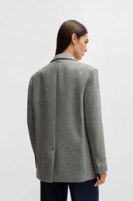 BOSS - Oversize-fit blazer in melange wool - Silver
