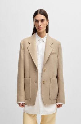 Oversize-fit blazer in melange wool, Beige