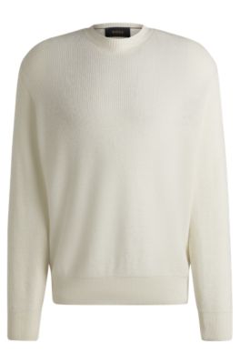 Regular-fit sweater in linen and cashmere, White