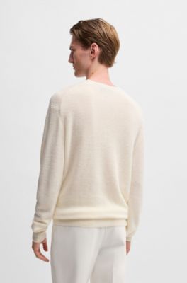 Regular-fit sweater in linen and cashmere, White
