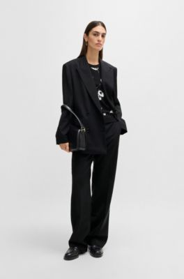 Straight-leg trousers in wool, Black