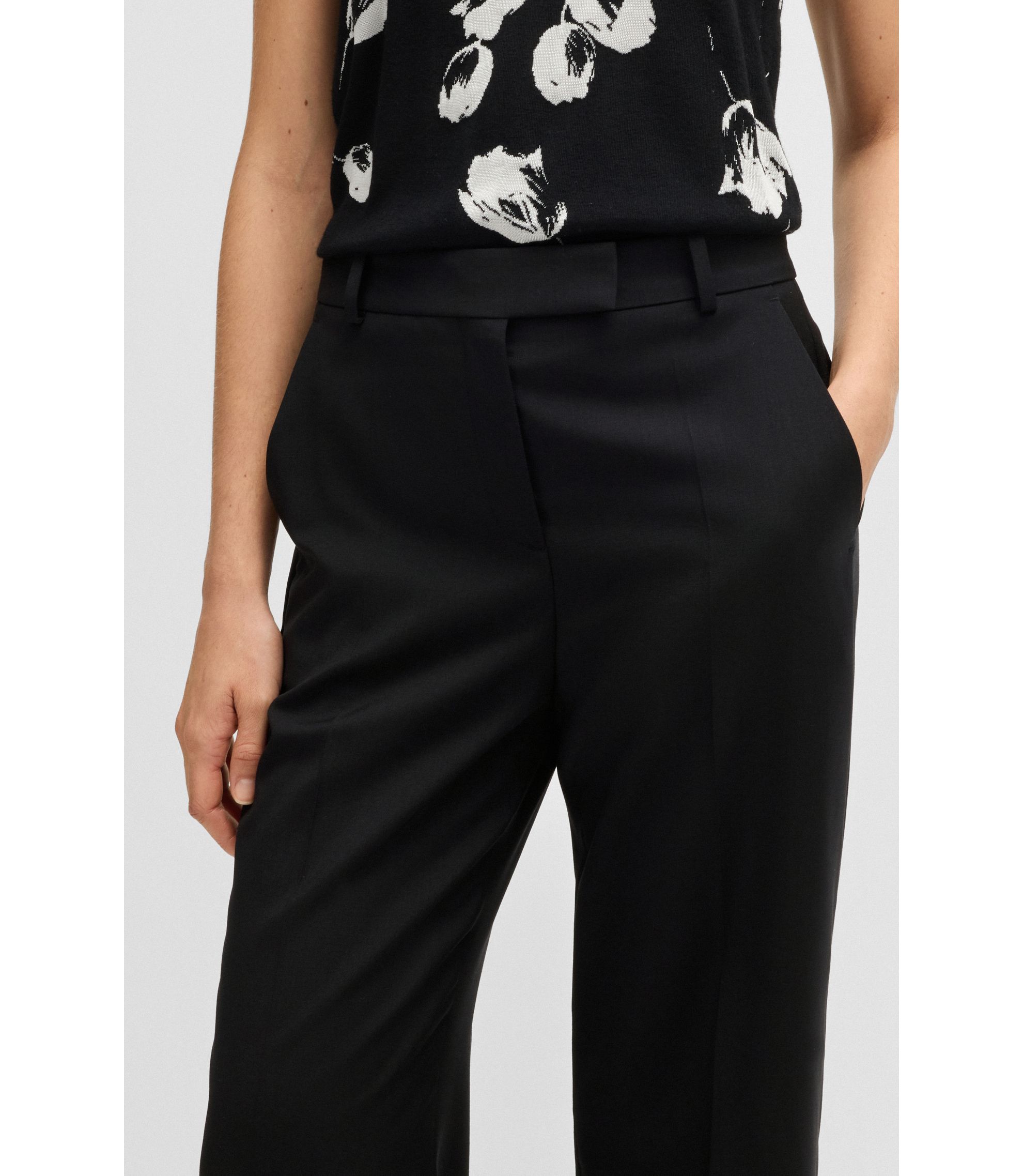 パンツ BOSS Woman Pants Black 50530900 001 BOSS - Straight-leg trousers in wool - Black