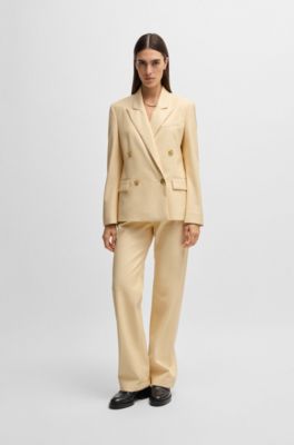 Regular-fit double-breasted blazer in faux leather, Light Beige