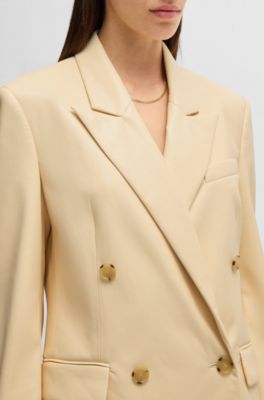 Regular-fit double-breasted blazer in faux leather, Light Beige