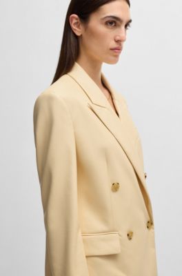 Regular-fit double-breasted blazer in faux leather, Light Beige
