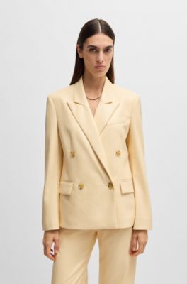 Regular-fit double-breasted blazer in faux leather, Light Beige