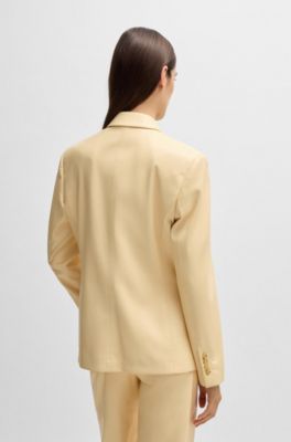 Regular-fit double-breasted blazer in faux leather, Light Beige