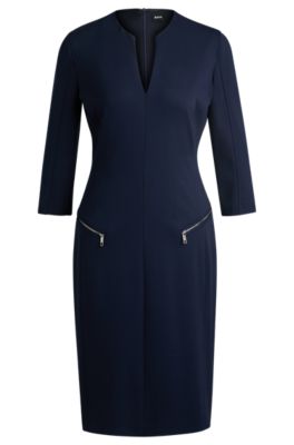 Hugo Boss■High-neck dress■プリーツスカート＆シアースリーブ BOSS - High-neck dress with plissé pleats and sheer sleeves