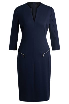 Robe à col V avec poches zippées et manches raccourcies