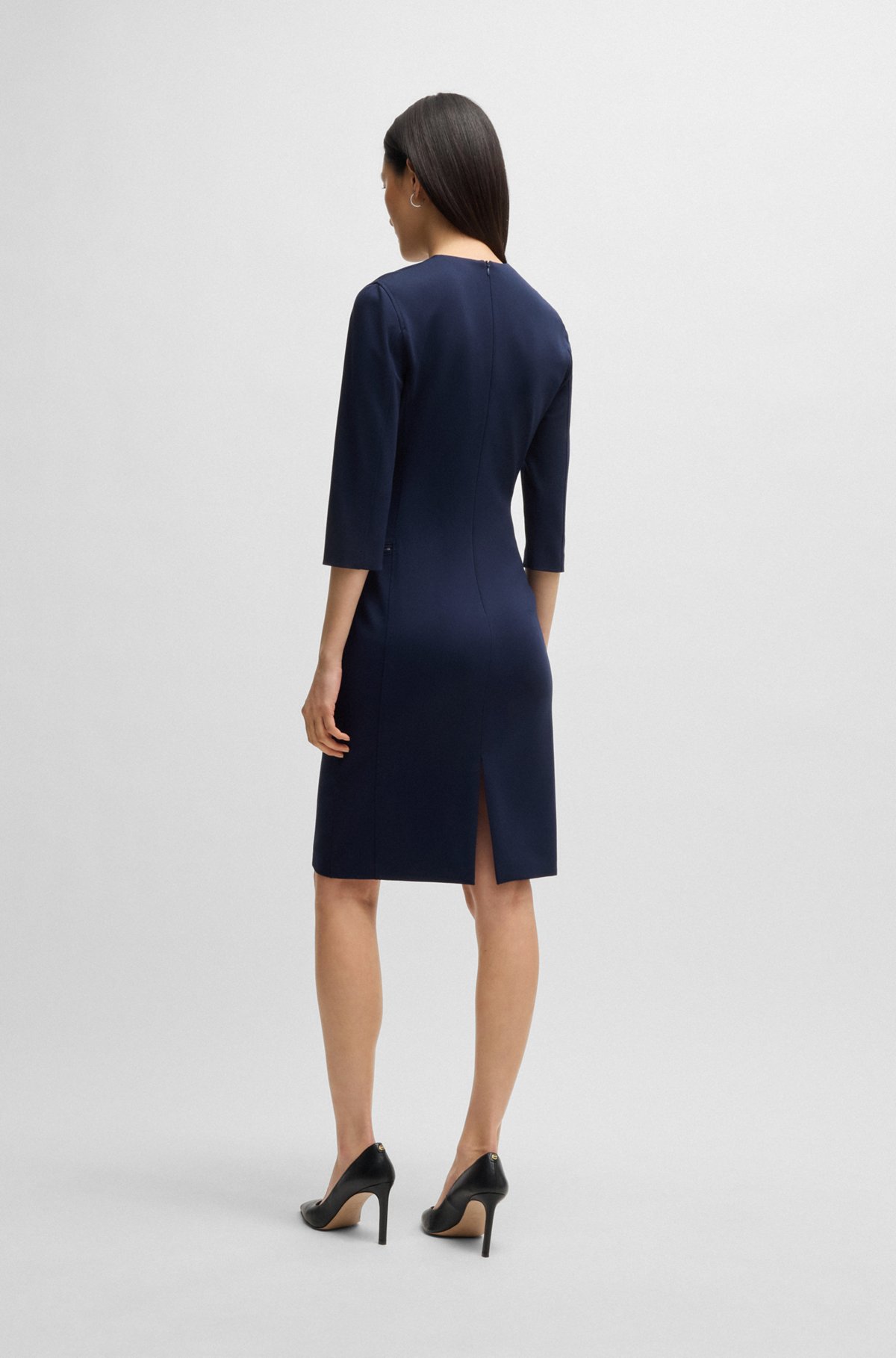BOSS - V-neck dress with zipped pockets and cropped sleeves BOSS - V-neck dress with zipped pockets and cropped sleeves