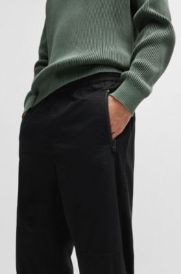 Regular-fit trousers in paper-touch cotton, Black