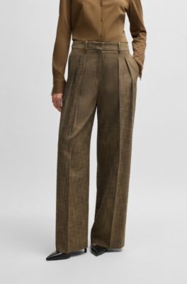 Regular-fit trousers with pleated front, Brown