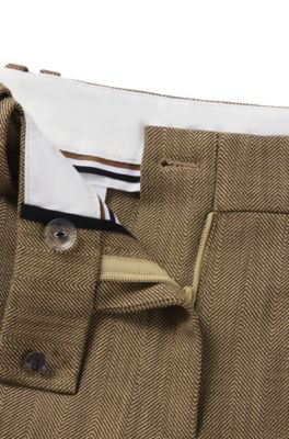 Regular-fit trousers in herringbone stretch fabric, Green