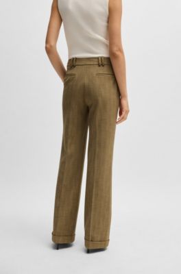 Regular-fit trousers in herringbone stretch fabric, Green