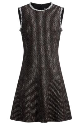 Vestido con ribete de cinta en punto boucl&eacute;, Fantas&iacute;a