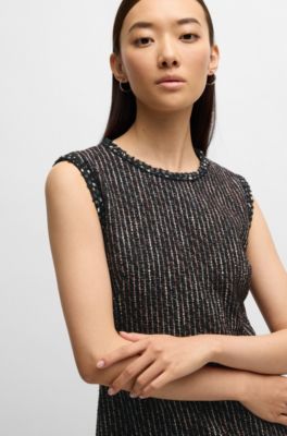 Vestido con ribete de cinta en punto boucl&eacute;, Fantas&iacute;a