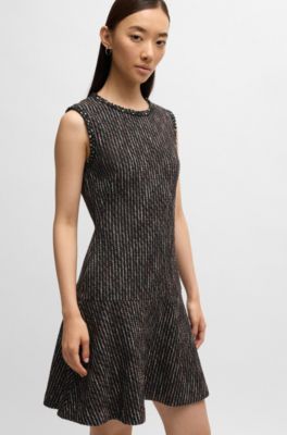 Vestido con ribete de cinta en punto boucl&eacute;, Fantas&iacute;a