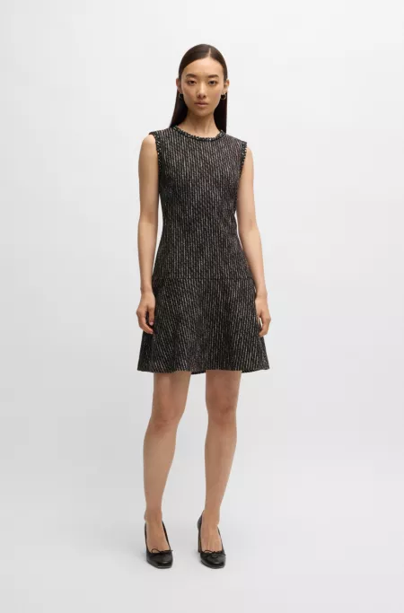 Tape-trim dress in jersey bouclé