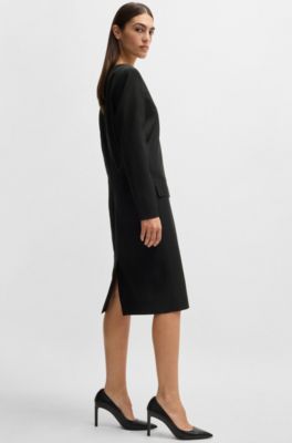 Vestido de sastrer&iacute;a relaxed fit con escote en pico y bolsillos con solapa, Negro