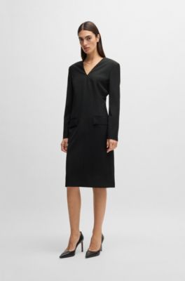 Vestido de sastrer&iacute;a relaxed fit con escote en pico y bolsillos con solapa, Negro