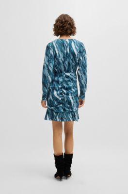 Gathered-front dress with marble-effect print, Patterned