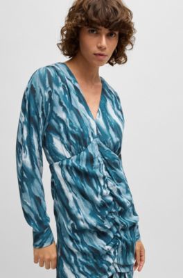 Gathered-front dress with marble-effect print, Patterned