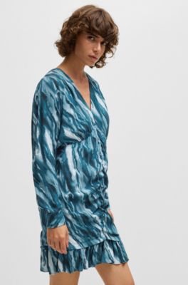 Gathered-front dress with marble-effect print, Patterned