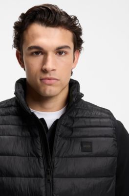 Chaleco slim fit plegable en tejido repelente al agua, Negro