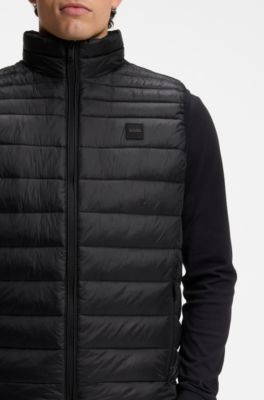 Chaleco slim fit plegable en tejido repelente al agua, Negro