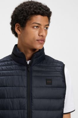 Veste sans manches Slim pliable en tissu d&eacute;perlant, Bleu fonc&eacute;