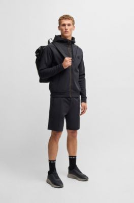 Sudadera con capucha y cremallera de algod&oacute;n con monograma Double B, Azul oscuro