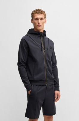 Sudadera con capucha y cremallera de algod&oacute;n con monograma Double B, Azul oscuro