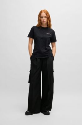 Regular-fit cargo trousers in stretch material, Black