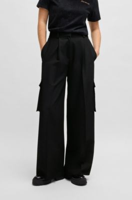 Regular-fit cargo trousers in stretch material, Black