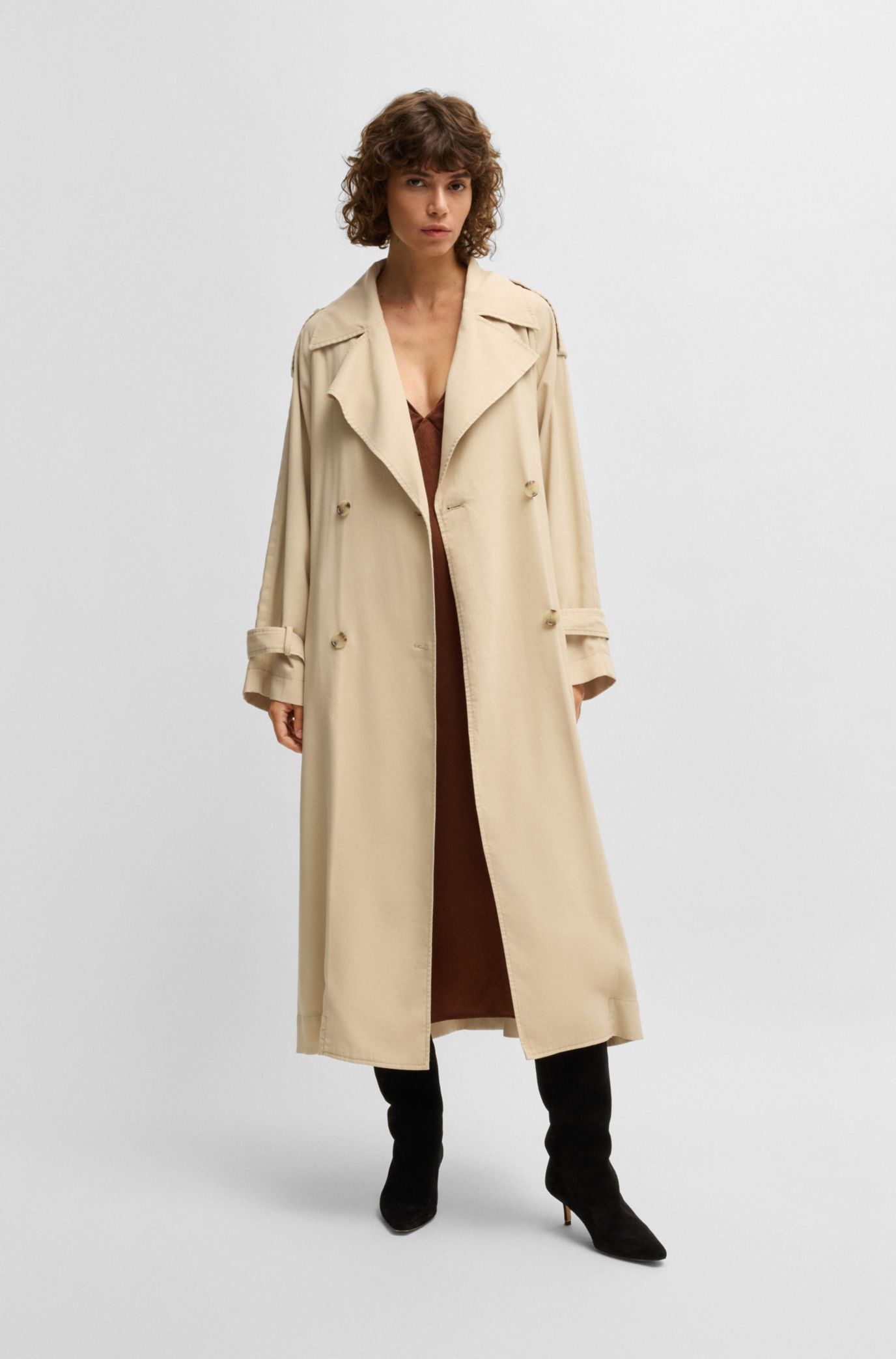 BOSS - Loose-fit trench coat with belt - Light Beige