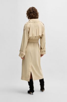 Gabardina de corte holgado con cintur&oacute;n, Beige claro