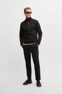 Cotton zip-neck sweatshirt with Double B monogram, Black