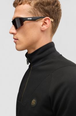Cotton zip-neck sweatshirt with Double B monogram, Black