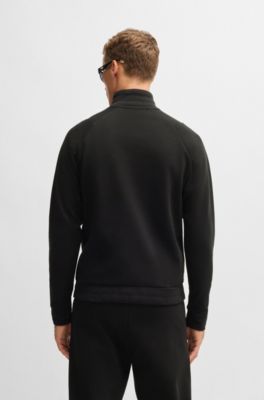 Cotton zip-neck sweatshirt with Double B monogram, Black