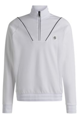 Cotton zip-neck sweatshirt with Double B monogram, White