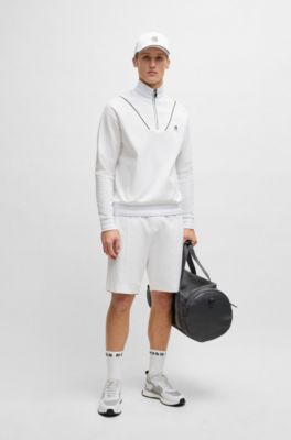 Cotton zip-neck sweatshirt with Double B monogram, White