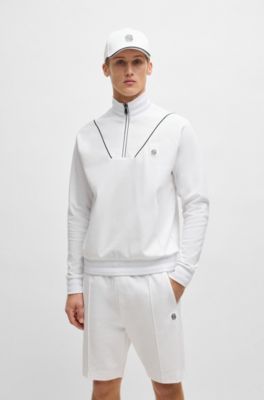 Cotton zip-neck sweatshirt with Double B monogram, White
