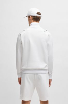Cotton zip-neck sweatshirt with Double B monogram, White